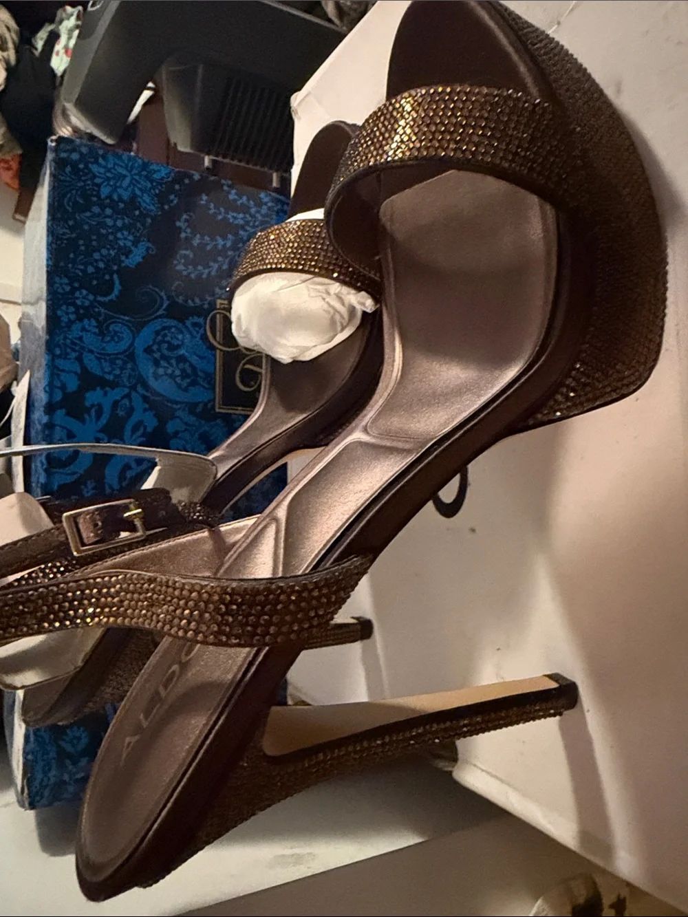 Aldo Bronze Crystal Platform Heels